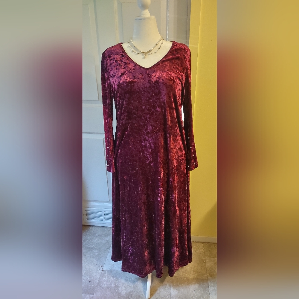 SHEIN Rich Burgundy Velvet Long Sleeve Dress